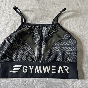 Gymshark Black & Gray Patterned Sports Bra with Mesh Insets